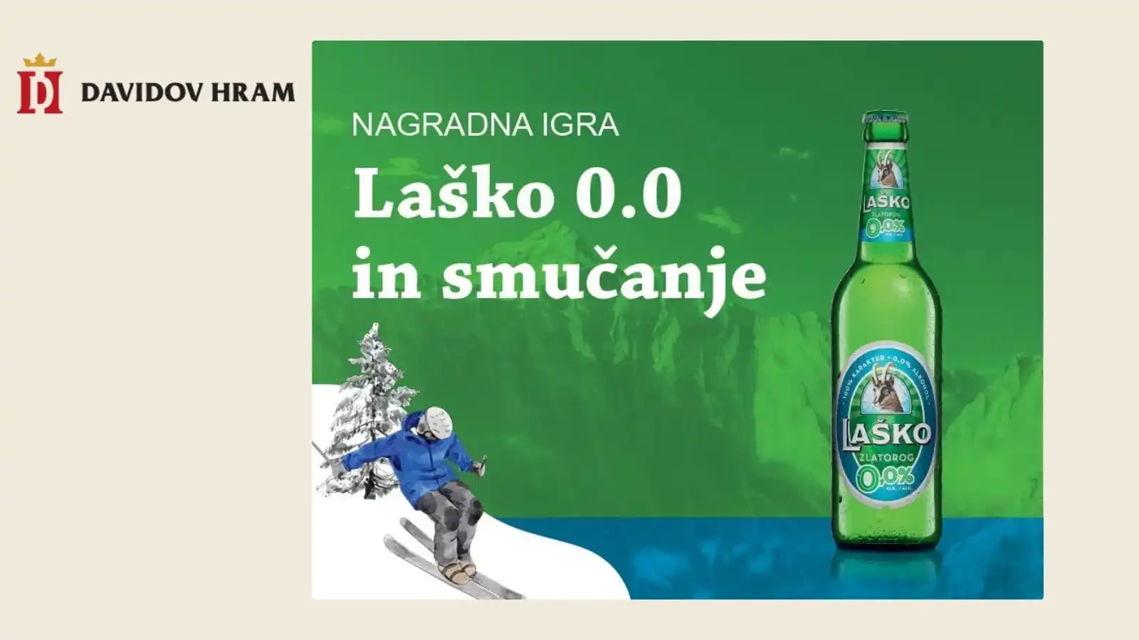 Nagradna igra Davidov hram: Laško 0,0 vas pelje na bele strmine!