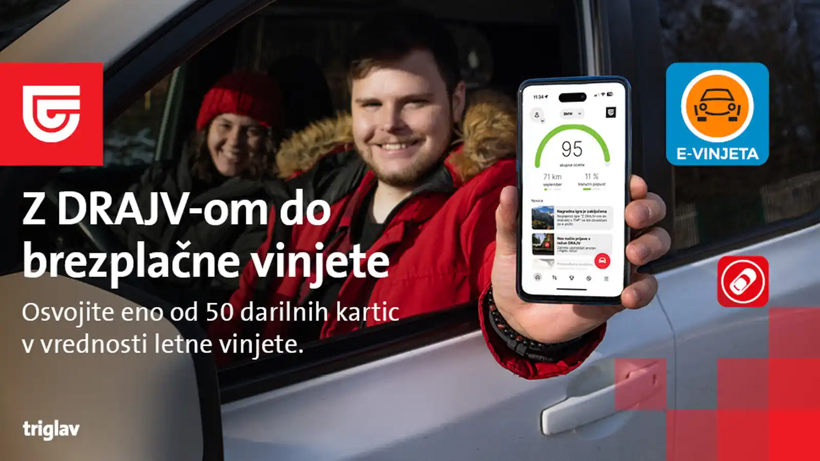 Z DRAJV-om do brezplačne vinjete Osvojite eno od 50 darilnih kartic v vrednosti letnevinjete