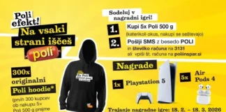 Poli nagradna igra - Nagrade: 1 × PlayStation 5, 5 × Apple AirPods 4 in 300 × Poli hoodiejev.